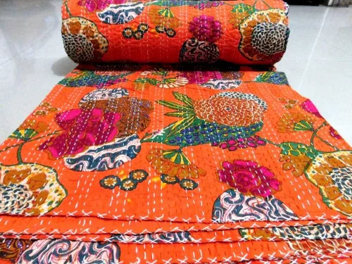 Vista 4 de SHIRANYA Colcha india de algodón con estampado de múltiples frutas de algodón, tamaño individual, queen, king, estampado floral, ropa de cama Beige