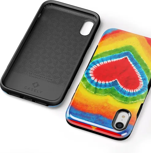Vista 8 de Casely Funda para iPhone XR Funda con diseño de corazón teñido anudado