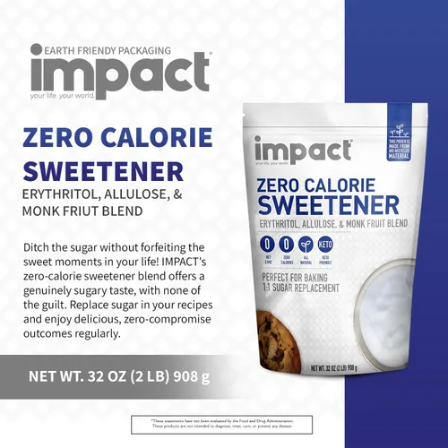 Vista 3 de Impact - Mezcla de alulosa, fruta de monje blanco y edulcorante de eritritol, sin gluten, cero calorías, ceto, vegano, sin OMG, 1 es a 1 sustituto