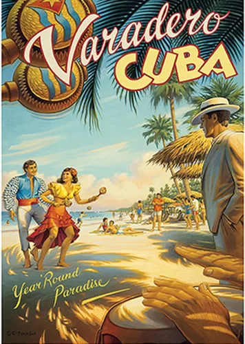 Vista 11 de Varadero Cuba - Paraíso para todo el año - Bailarines cubanos nativos con maracas - Póster de viaje vintage por Kerne Erickson - Impresión artística