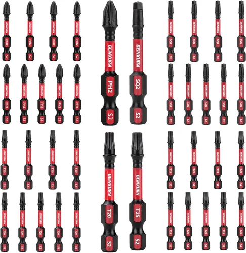 Vista 18 de GEINXURN Impact Tough - Juego de 23 brocas magnéticas mezcladas para destornillador, juego de puntas de destornillador de acero de aleación S2 con 1