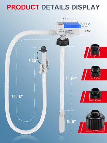 Vista 7 de Bomba de transferencia de combustible de 3.2 GPM, USB tipo C y batería AA, bomba de líquido portátil de manguera de 51 pulgadas con sensor de parada