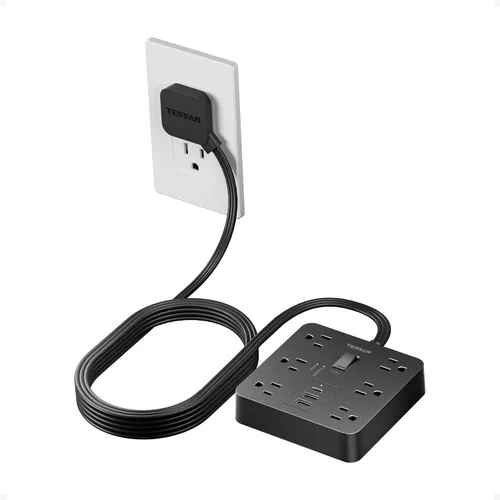 Vista 9 de TESSAN – Regleta de alimentación con USB, cable de extensión con 6 salidas ampliamente espaciadas 2100 Joules Surge Protector Power Strip, 6