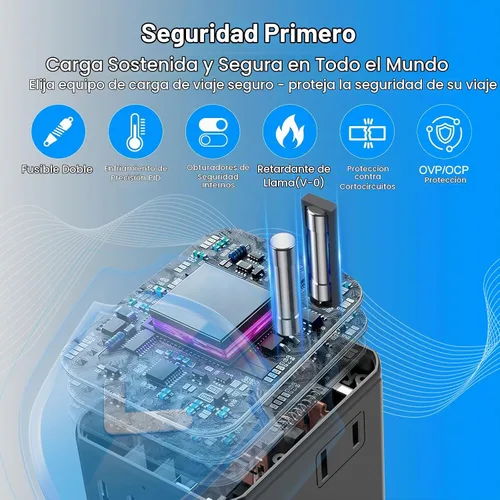 Vista 4 de Adaptador de viaje universal, convertidor de enchufe de alimentación internacional con cargador PD de 45 W, soporte de 2500 W, adaptador de CA todo