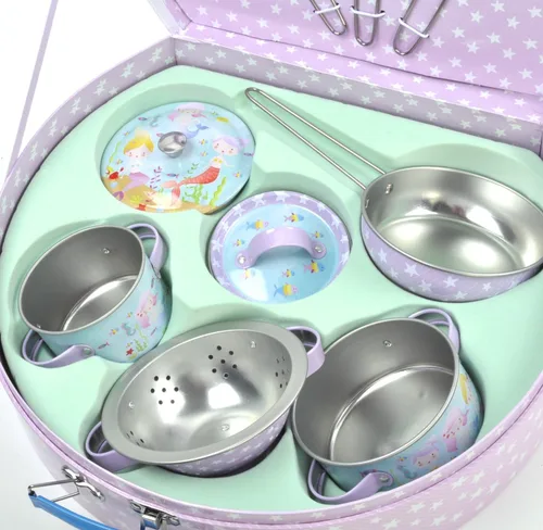Vista 6 de Floss & Rock Mermaid Chef's Kitchen Set - Juego de cocina en miniatura de 10 piezas en estuche redondo