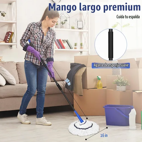 Vista 3 de Cabezal de repuesto para mopa giratoria, repuesto de mopa de microfibra para vinilo de madera dura, azulejos, limpieza doméstica comercial, seguro