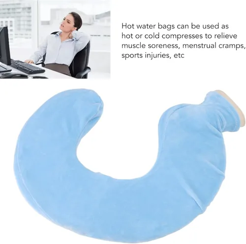 Vista 3 de U Shaped Hot Water Bottle, Soft Rubber Hot Water Bottle Belt Warming Pad with Detachable Cloth Cover for Home or Travel (Blue)