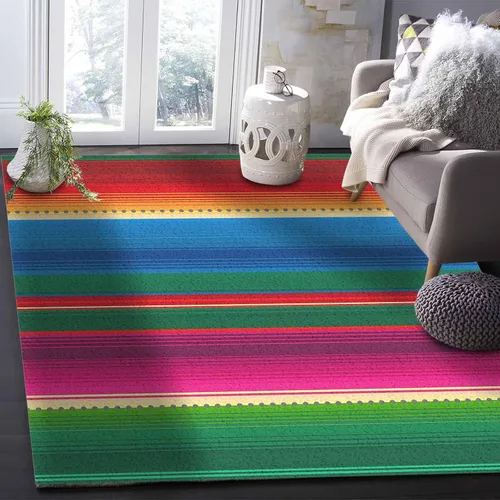 Vista 5 de Alfombra mexicana Serape de 2 x 3 pies, alfombra grande para interiores y exteriores con respaldo antideslizante, fácil de limpiar, perfecta