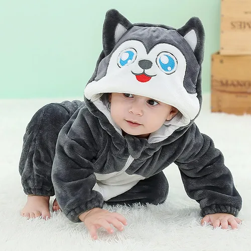 Vista 84 de Mameluco unisex de franela para bebé, disfraz de animal con capucha de dibujos animados