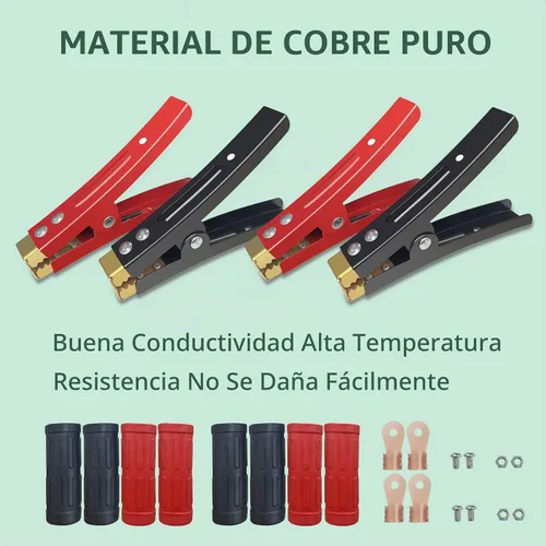 Vista 8 de 4 piezas de abrazaderas de cable de puente de batería, abrazaderas de batería de cobre puro resistente para coche, abrazaderas de cocodrilo