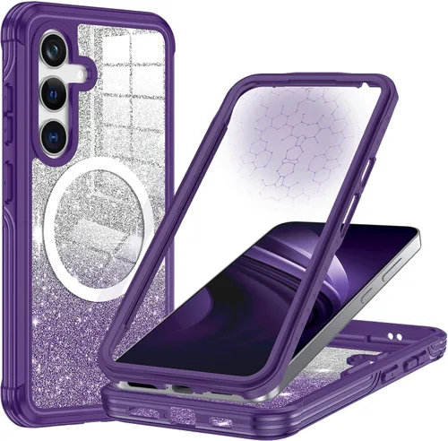 Vista 11 de Funda para Galaxy A16 5G, compatible con MagSafe, funda magnética con purpurina integrada con protector de pantalla de vidrio templado 9H, funda