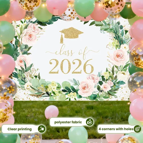Vista 3 de Avezano Fondo floral de graduación guirnalda de flores decoraciones de fiesta de graduación 2026 Congrats Grad Class of 2026 Sesión de fotos fondo