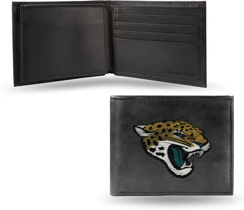Vista 14 de Rico Industries Billetera de cuero bordada para hombre de la NFL Negro