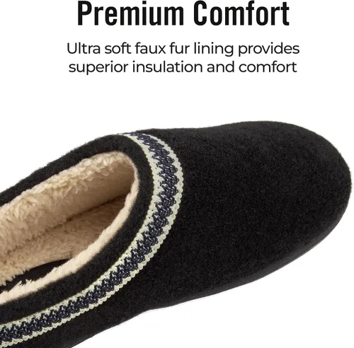 Vista 3 de Clarks Pantuflas tipo zueco de fieltro de lana para mujer JMH1319T - Cálidas y acogedoras con forro de piel sintética - Pantuflas de casa