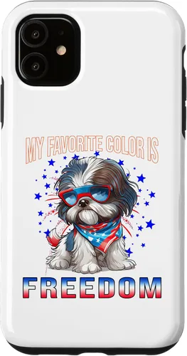 Vista 6 de Funda patriótica para iPhone 12 mini Shih_Tzu Dog American Flag del 4 de julio
