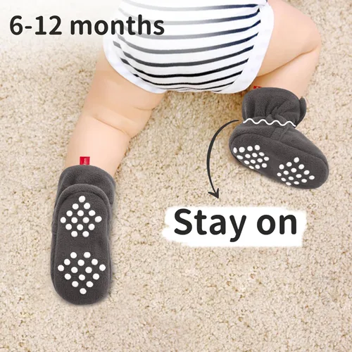 Vista 5 de Botines de forro polar para recién nacido, unisex, antideslizantes, para recién nacidos, primeros pasos, zapatos cálidos para la casa para bebés