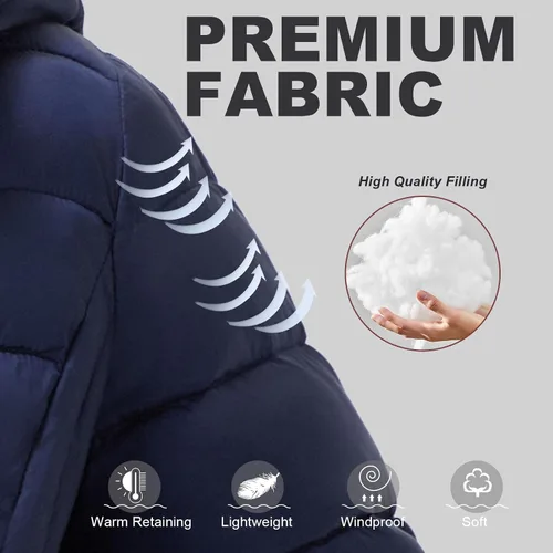 Vista 4 de ROYAL MATRIX Abrigo acolchado plegable con capucha para mujer, chaqueta ligera de invierno