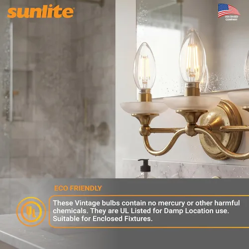 Vista 8 de Sunlite Bombilla LED de filamento B11 con punta de torpedo, 5 vatios (equivalente a 60 W), 600 lúmenes, 90CRI, base de candelabro E12, regulable