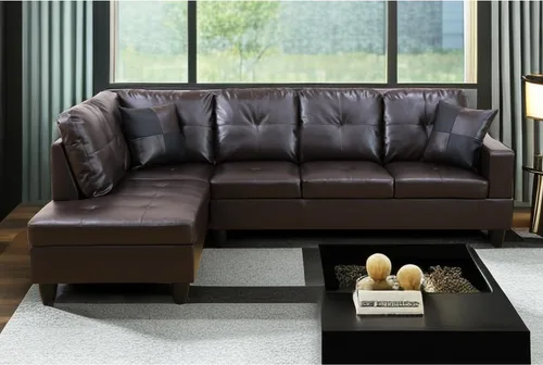 Vista 9 de A Ainehome Juego de sofá de sala de estar, 2 piezas, sofá seccional en forma de L, sofá de piel sintética con diván para sala de A-Negro