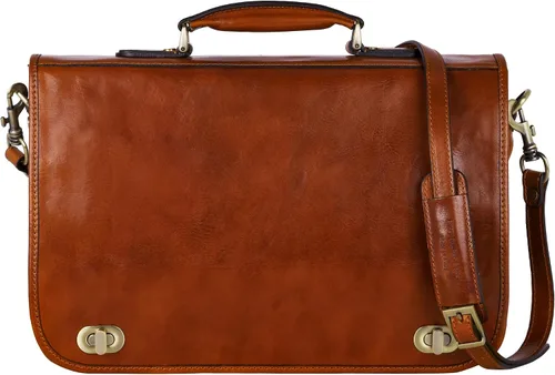 Vista 9 de Time Resistance Maletín de cuero para hombres - Maletín para laptop de cuero italiano de grano completo - Bolso de mensajero - Caja de regalo