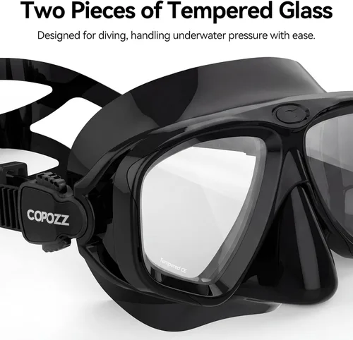 Vista 3 de COPOZZ Máscara de buceo juvenil, bajo volumen, sin empañamiento, esnórquel, buceo, gafas de buceo, máscara de vidrio templado, gafas de buceo sin