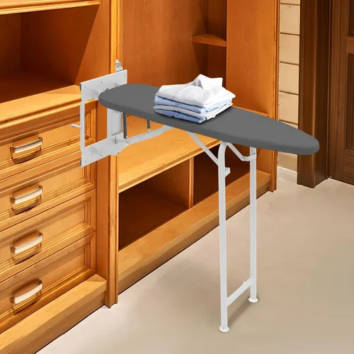 Vista 8 de Tabla de planchar plegable giratoria de 180° para armario, tabla de planchar deslizante, ahorro de espacio, resistente al calor para el hogar y Gris