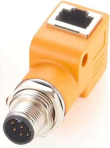 Vista 17 de Elecbee Adaptador de mamparo M12 a RJ45 impermeable M12 A Código 8 Pin hembra a RJ45 Jack de ángulo recto naranja