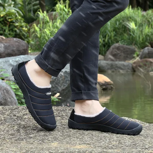 Vista 6 de UBFEN - Pantuflas cálidas de invierno para hombre y mujer con forro de felpa mullida, zapatos de casa con suela de goma antideslizante