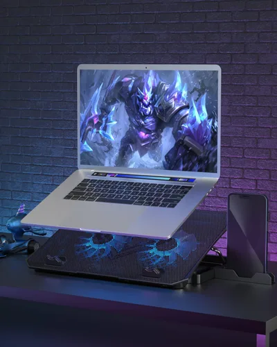 Vista 6 de KeiBn Almohadilla de enfriamiento para laptop, enfriador de laptop para juegos, 2 ventiladores para portátiles de 10 a 15.6 pulgadas, 5 soportes