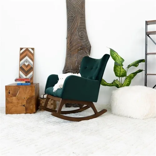 Vista 5 de ASHCROFT Logan Mid-Century - Mecedora de terciopelo con respaldo ajustado en color verde