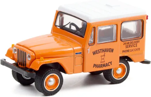 Vista 2 de Greenlight 35200 B - Modelo de auto fundido a troquel serie 9 1/64 con cuello azul, naranja con parte superior blanca, modelo 1974 DJ-5