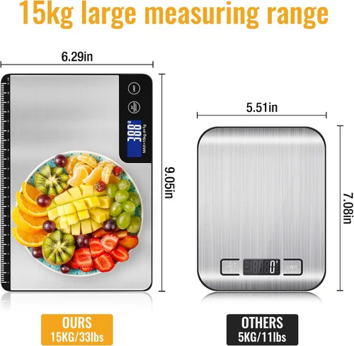 Vista 3 de Diyife - Báscula digital de cocina de 33 libras, área de pesaje grande (9 pulgadas), báscula electrónica profesional de alimentos, báscula doméstica