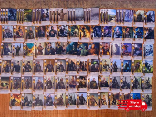 Vista 7 de Cartas Gwent (5 mazos, 527 cartas con 12 cartas de regla). Regalo para Navidad Total de 527 cartas más tapete de juego, mapa.
