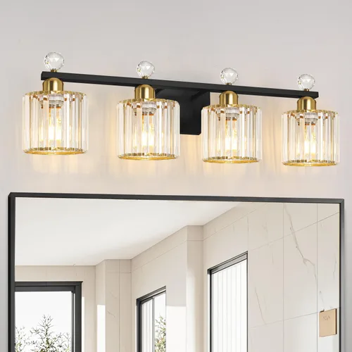 Vista 13 de Lxybcce Moderna lámpara de tocador de baño de cristal, 14 pulgadas, 2 luces, accesorios de luz negra sobre el espejo, fácil instalación e