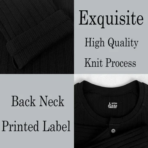 Vista 4 de Camisetas de algodón para hombre, estilo Henley, ajustadas, casuales, de manga larga y corta, elástica, para entrenamiento