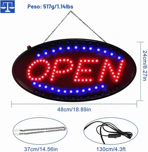 Vista 4 de TeqHome - Letrero abierto LED brillante, señal abierta, letreros eléctricos