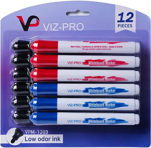 Vista 7 de VIZ-PRO Pizarra magnética móvil de doble cara, 48 x 36 pulgadas, con 12 marcadores