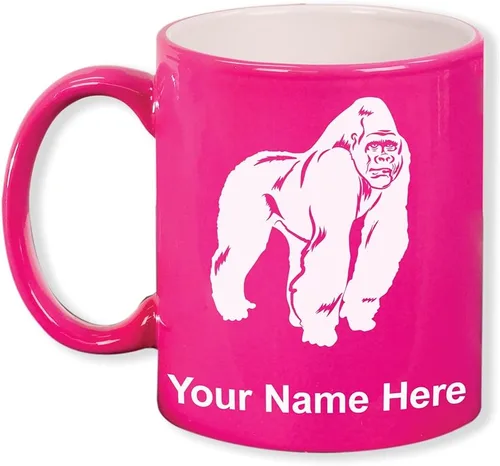 Vista 10 de LaserGram Taza de café redonda de cerámica de 11 oz, gorila, grabado personalizado incluido (blanco)