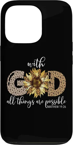 Vista 10 de iPhone 16 With God All Things Are Possible Leopard Sunflower Faith Case
