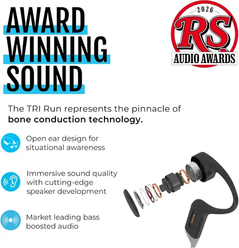 Vista 3 de H2O Audio TRI Run Auriculares de conducción ósea abierta. Auriculares multideportivos a prueba de sudor para correr, ciclismo y remo. Auriculares