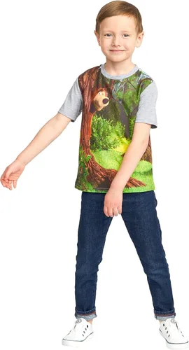 Vista 3 de Masha and the Bear - Camiseta con diseño de oso con texto "Oso escondido detrás del árbol", lavable a máquina