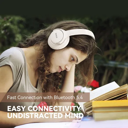 Vista 3 de KVIDIO Auriculares Bluetooth, auriculares inalámbricos con micrófono, tiempo de funcionamiento de 65 horas, auriculares sobre la oreja