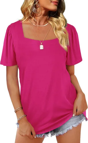 Vista 2 de WIHOLL Womens Summer Tops Casual Square Neck Puff Short Sleeve T Shirts