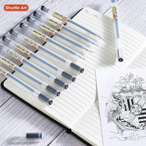 Vista 2 de Shuttle Art Bolígrafos de tinta de gel, paquete de 15 bolígrafos negros estilo japonés, bolígrafos extrafinos de 0.015 in para el hogar, la escuela