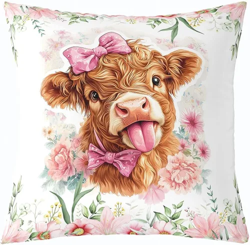 Vista 22 de Pack of 1 Daisy Florals Throw Pillow Cover,Cartoon Wildflowers Square Cushion Case Set Retro Country Style Decor Throw Porch Pillow Cases for Living