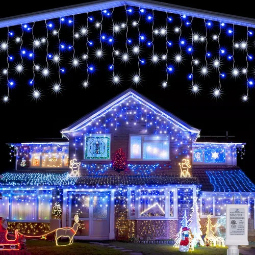 Vista 10 de Joomer Luces de carámbano de Navidad – Cadena de luces de 19 pies para exteriores impermeable, 8 modos de temporizador, conectable, tira de luces