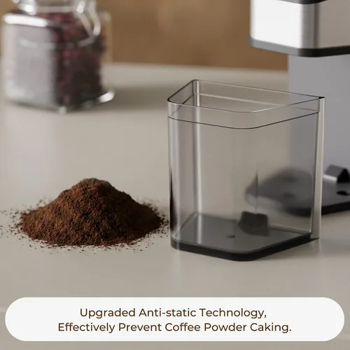 Vista 6 de Molinillo cónico de granos de café, 60 ajustes, antiestático, negro