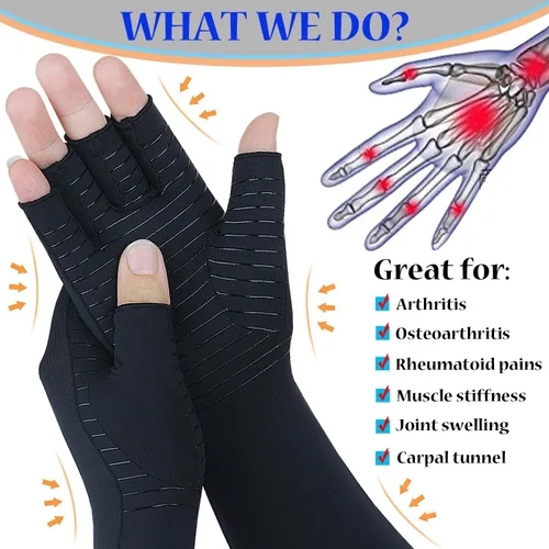 Vista 2 de Guantes largos de compresión para artritis para mujeres y hombres, guantes de cobre para aliviar el dolor en las articulaciones, hinchazón, RSI