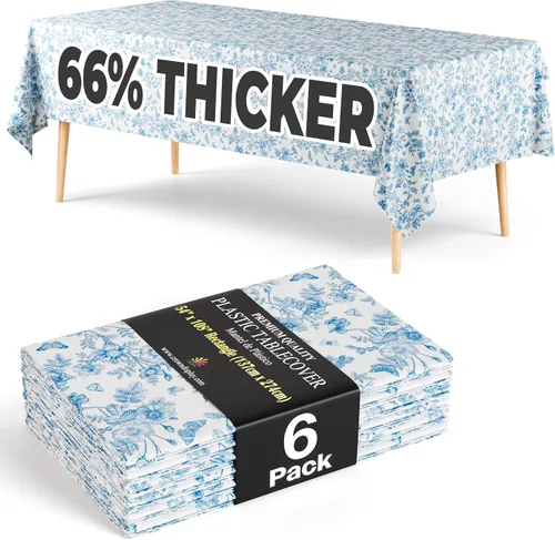 Vista 34 de Exquisite 66% Thicker Premium Plastic Table Cloth Rectangle Table Cover 0.5 Mil 6 Pack Aqua Table Cloth 54 Inch x 108 Inch Disposable Tablecloth
