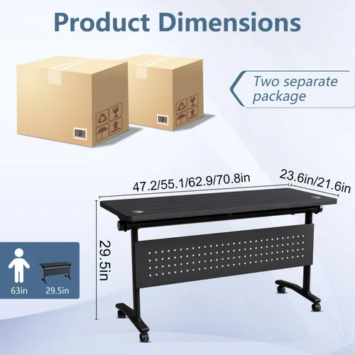 Vista 3 de 47.2in Folding Conference Table, Modular Meeting Table with Wheels 2Pack Modilan